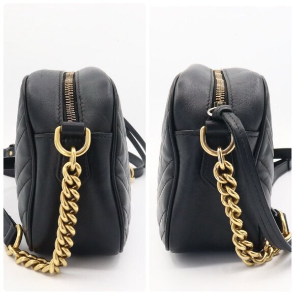 Authentic GUCCI Marmont GG Camera Bag Calfskin Crossbody Chain Shoulder Black - Picture 10 of 16